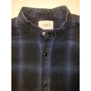 ORO Los Angeles Pearl Snap Black/Blue Plaid Long Sleeve Size L Shirt Henley Neck